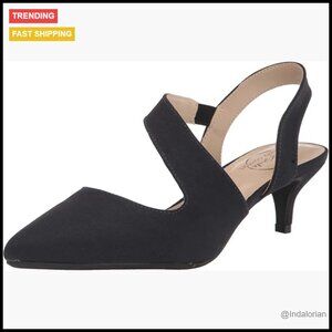 Faux Leather Kitten Heel Slingback Pump with Pointed Toe